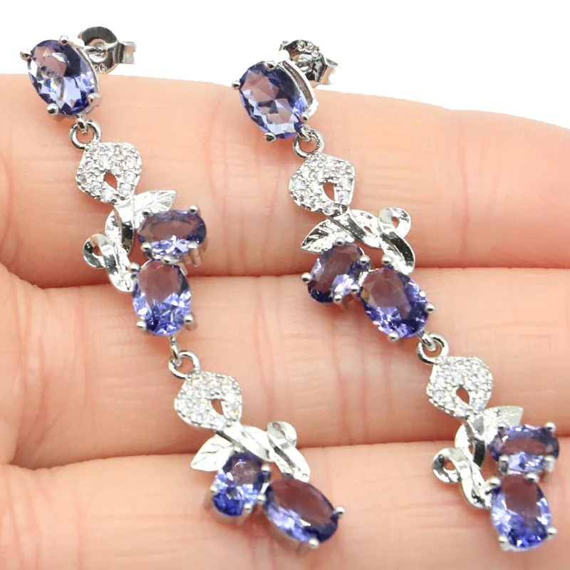 

10g 925 SOLID STERLING SILVER Earrings Delicate Fine Cut Purple Spinel Golden Citrine White Sapphire CZ High Trendy Polished