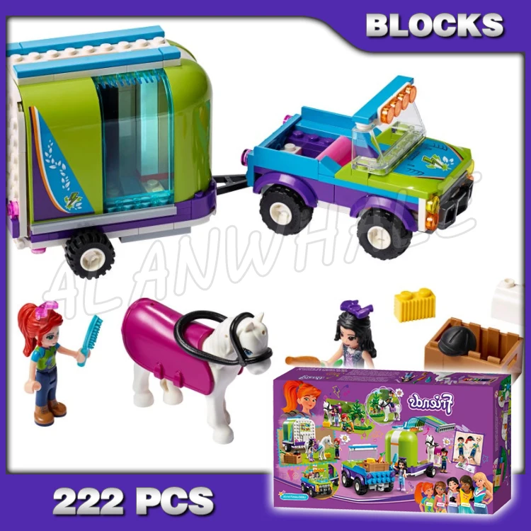 

222pcs Friends Heartlake Mia Horse Transporter Trailer Forest ATV 11377 Building Blocks Sets Compatible With Model