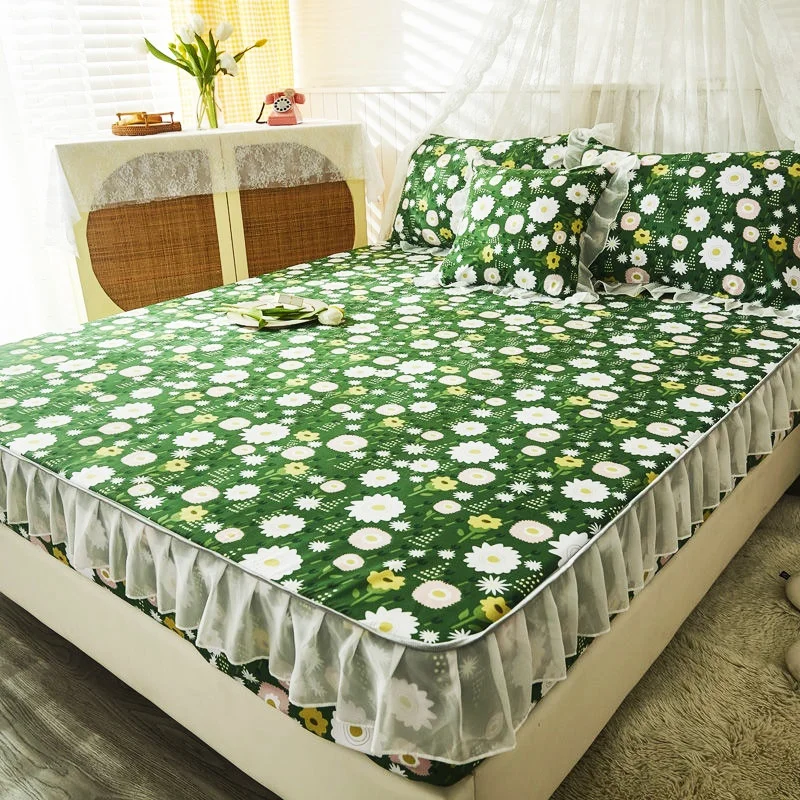 

Bedspread Flower Sexy Lace Bed Sheet Home Soft Protect Bed Sheets For King/Queen Size Fashion Mattress Cover 1PCS