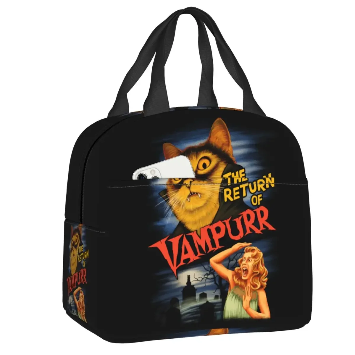 

Сумка для ланча на заказ с изображением кота на Хэллоуин, Женский Теплоизоляционный термобокс для ланча для детей, школьная сумка-тоут для пикника