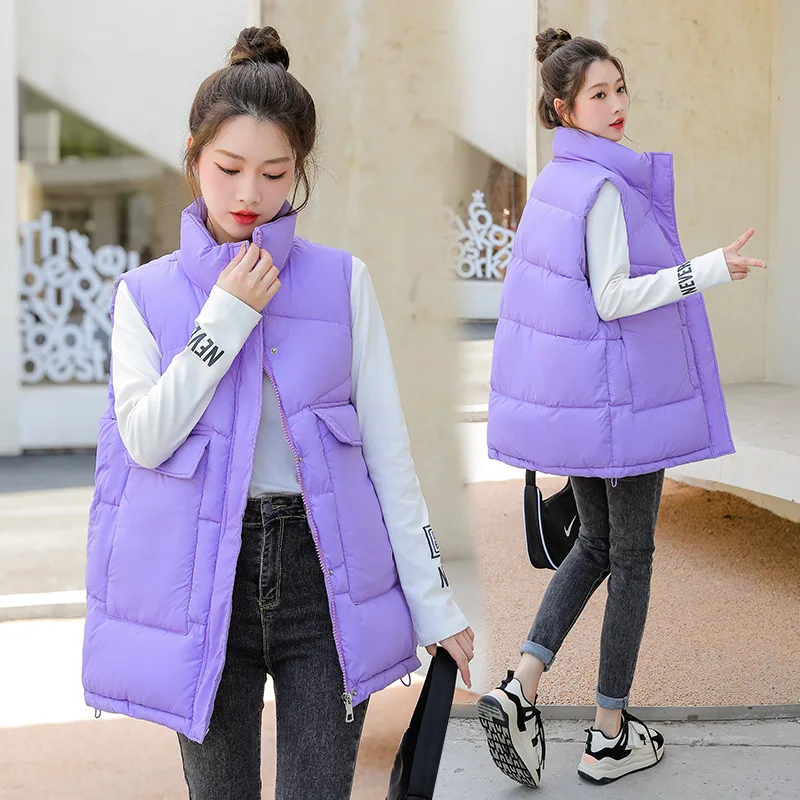 

2022 Women's Down Cotton Warm Vest Coat Winter New Ladies Casual Waistcoat Female Sleeveless Mid Long Vest Jacket Chaleco Mujer