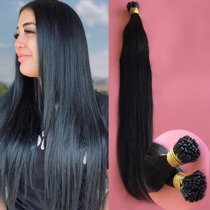 

I Nail Tip in Human Hair Extensions 100 Strands Brazilian Remy Hair Microlinks Hair Extensions For Women Natural Color