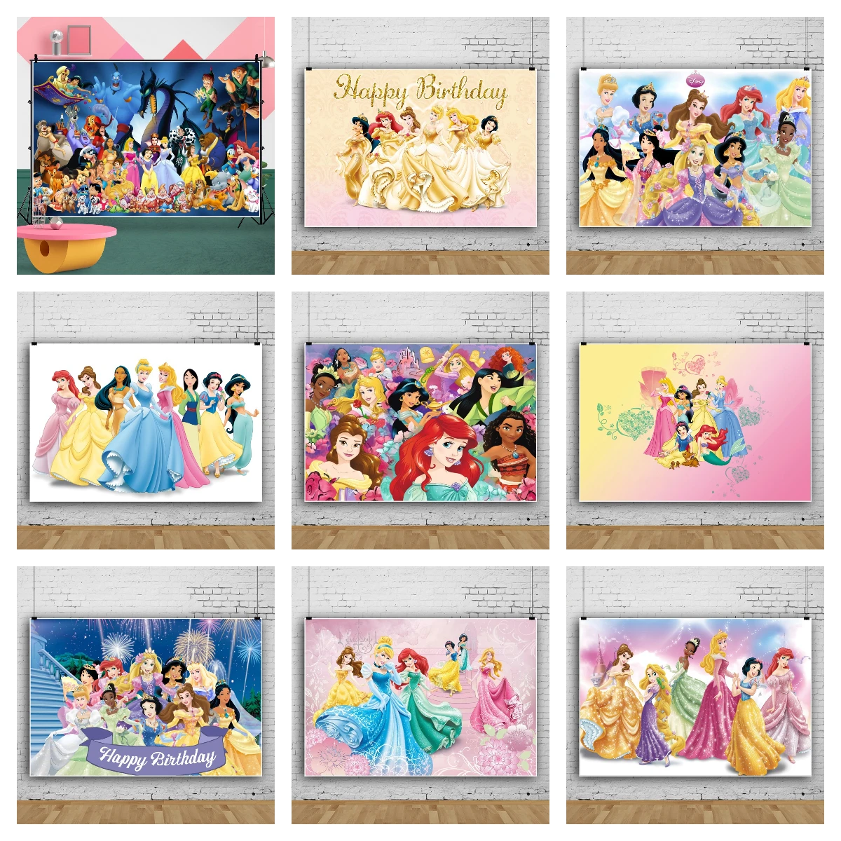 

Disney Princess Mulan Cinderella Ariel Aurora Photography Background Kids Birthday Party Decoration Banner Backdrop Photo Studio