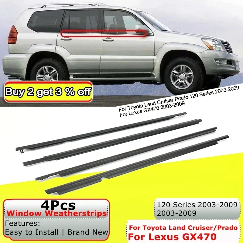 4 шт. резиновые уплотнители для окон Toyota Land Cruiser Prado 120 Lexus GX470 2003-2009