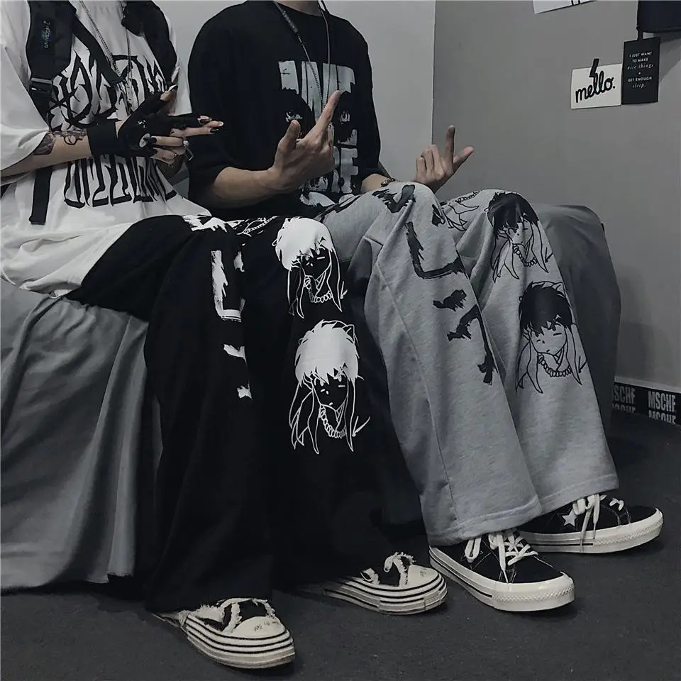 Emo Alt Women Korean Casual Oversize Grunge Harajuku Japanese Gothic Dark Academia Aesthetic Men Korean Wide Leg Jogger Pants