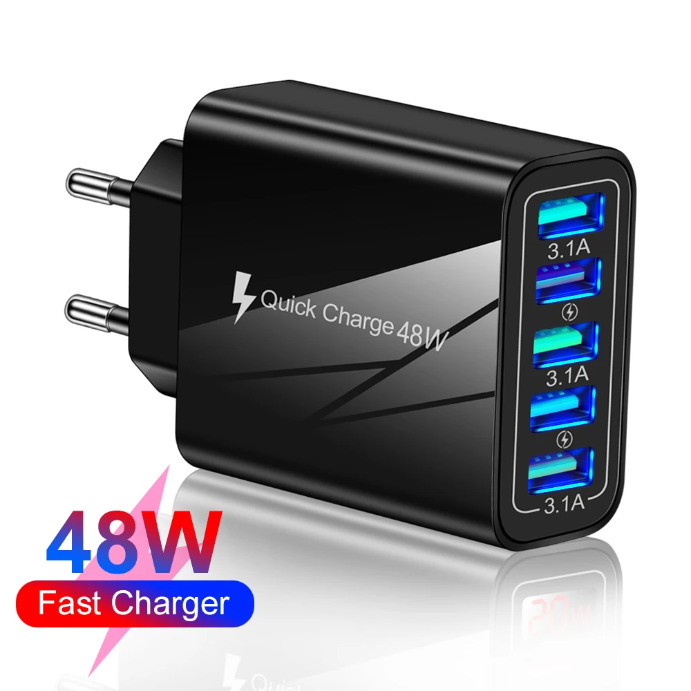 

Universal 5 USB Travel Mobile Phone Charger Adapter For iPhone 13 12 Samsung 5V 5.1A Smart Phone USB Fast Chargers Charging Head