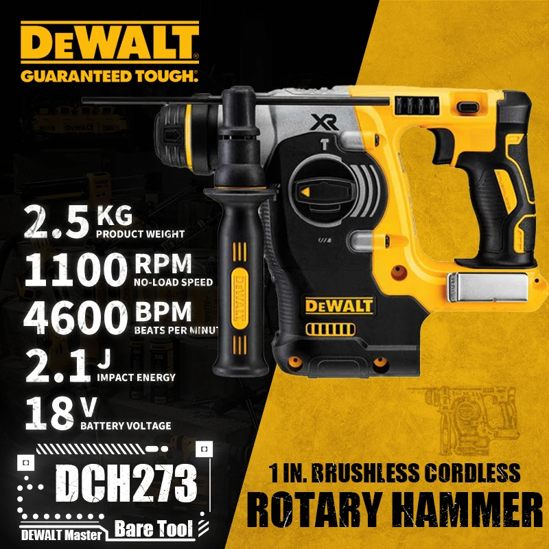 

DEWALT DCH273 1in Brushless Cordless SDS PLUS L-Shape Rotary Hammer 18V Lithium Power Tools 1100RPM 4600BPM 2.1J Bare Tool