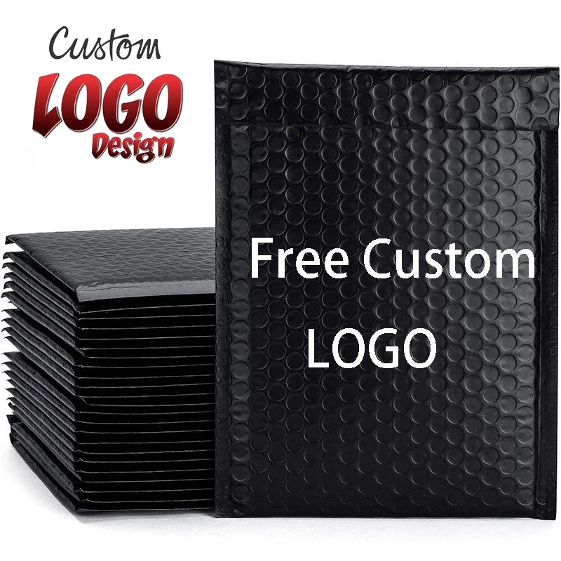 Custom LOGO Printed Envelope Padded Paper Envelopes Shipping Package Custom Poly Black Mailing Bags Bubble Mailer