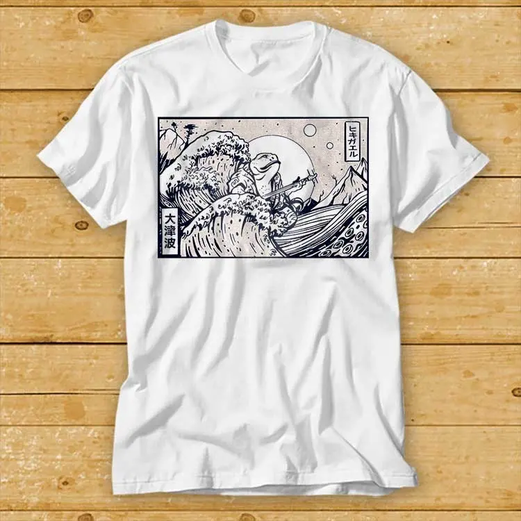 Футболка The Great Wave Off Kanagawa Playing Guitar Frog Star Moon Art с забавным фильмом крутой топ мемами
