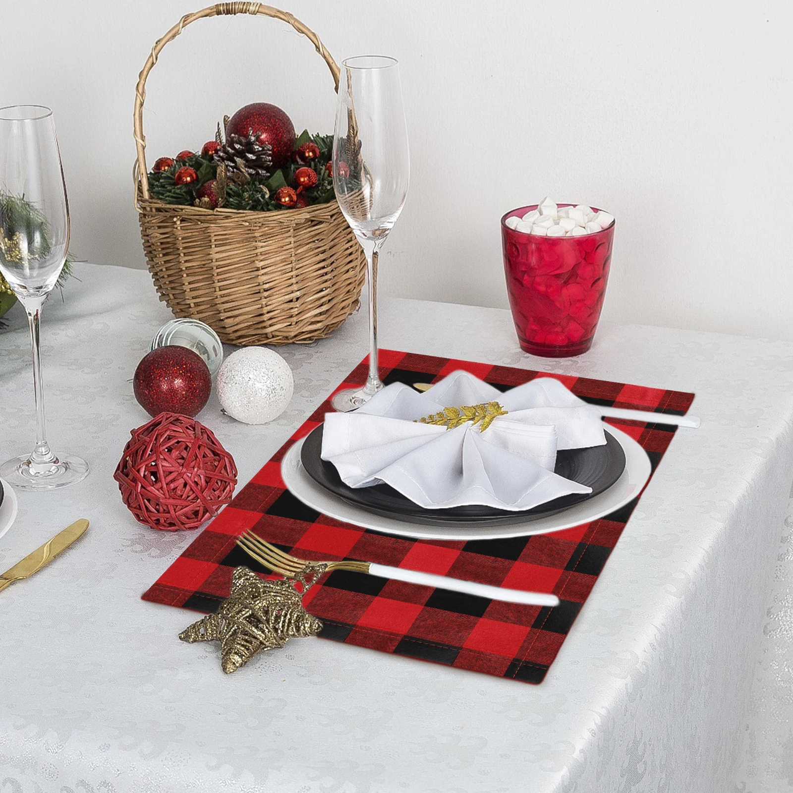 6 Упаковок Одноразовые Скатерти Из Красного Клетчатого Буйвола Двусторонняя