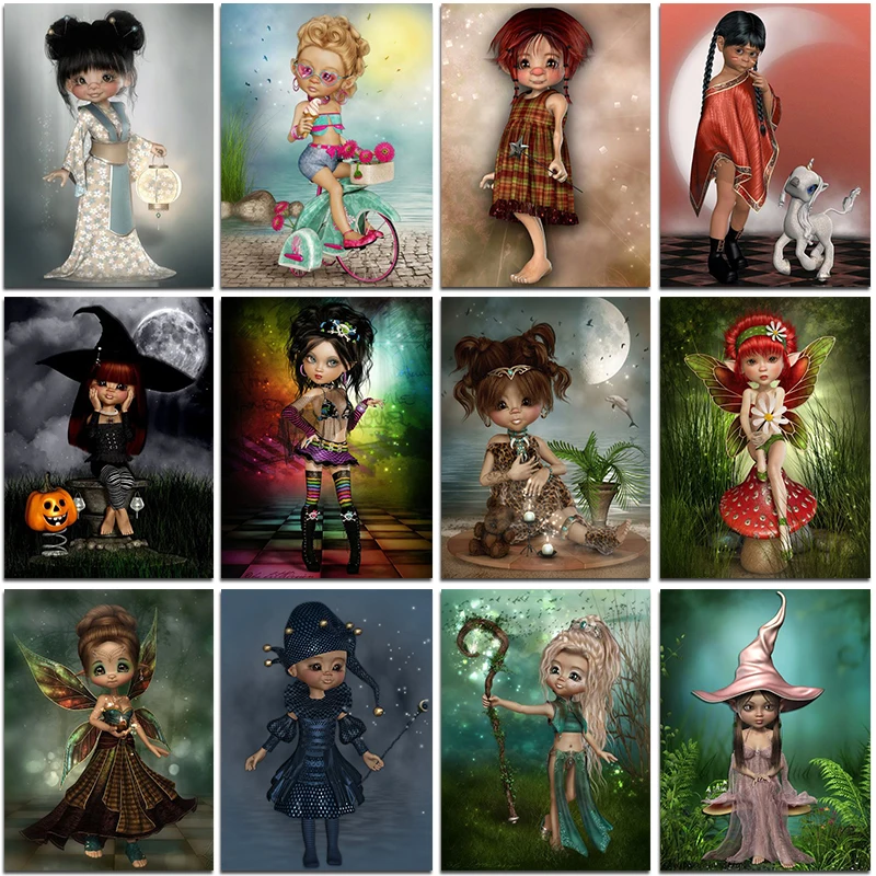 

DIY Full Square Diamond Painting Kit Girl Elves Anime Princess Angel 5D Round Diamond Mosaic Embroidery Cross Stitch Home Decor