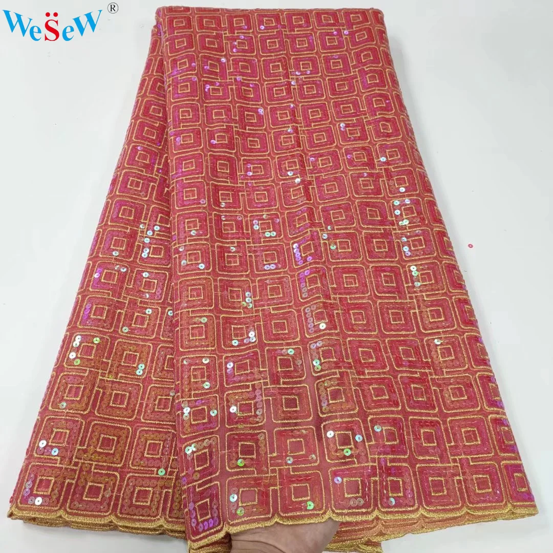 

5 Yards African Lace Fabric with Sequins Embroidery Mesh Sewing Material for Home Made Dress by the Yard BTYN02