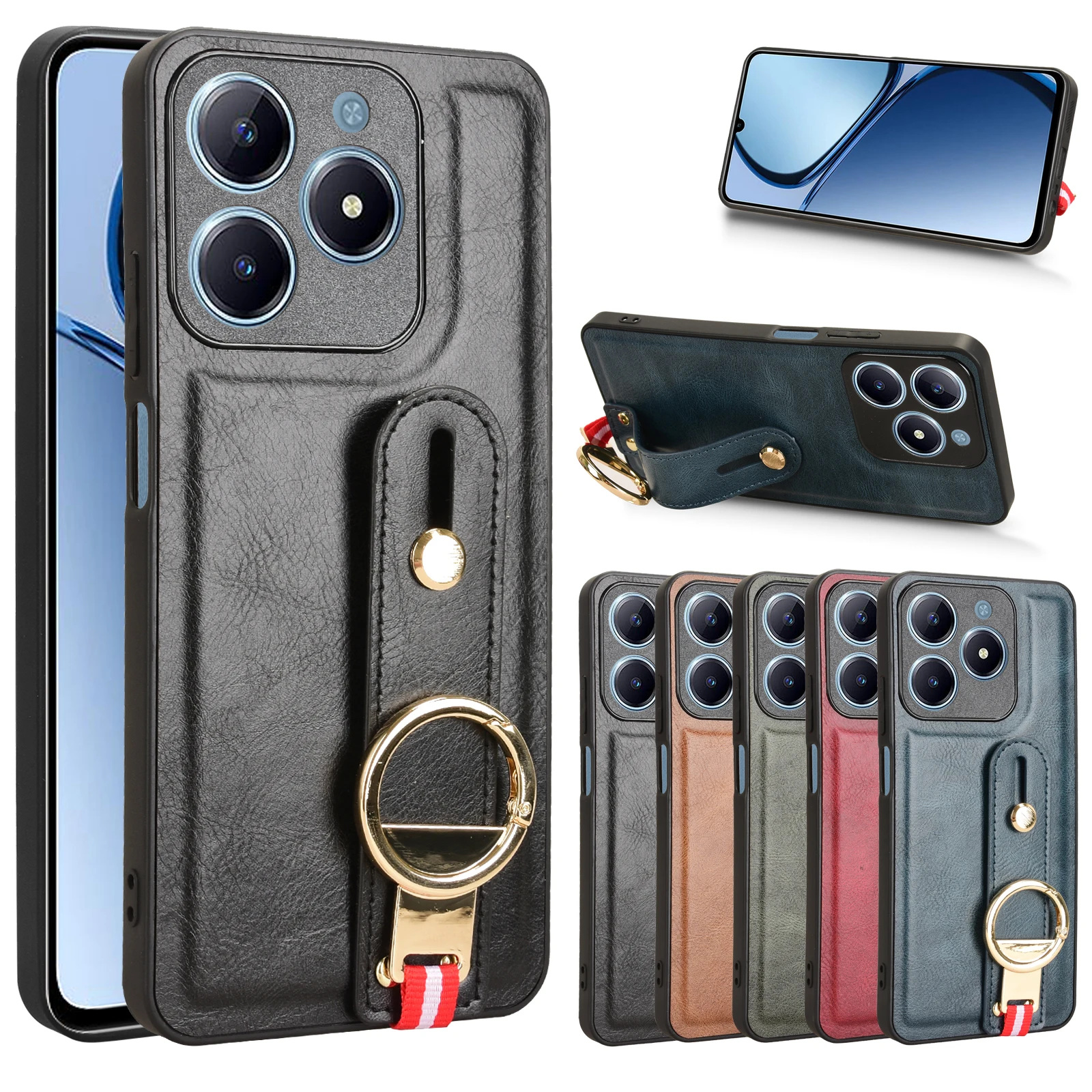 Для Realme C63 C 63 Новый противоударный деловой кожаный чехол для ремешка телефона C61 61 - Цена: 577