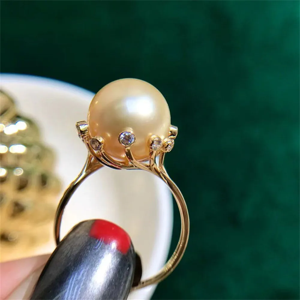 

DIY pearl accessories S925 sterling silver jewelry trendy pearl ring empty holder adjustment Fit 11-13mm beads