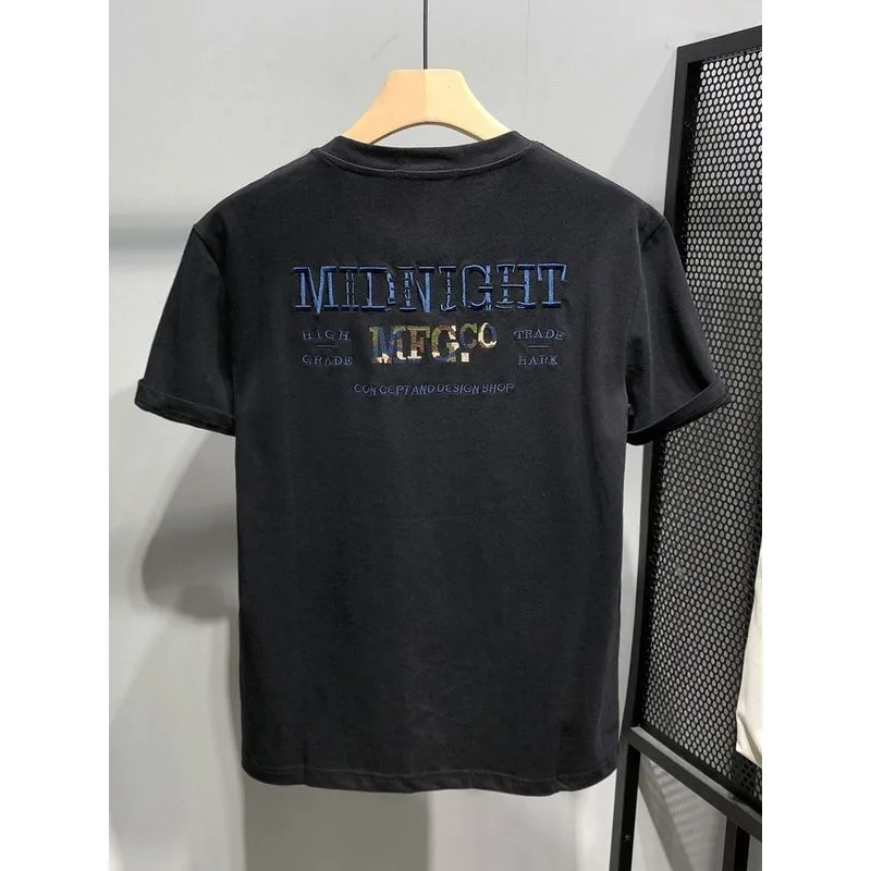 Летняя новая футболка с коротким рукавом мужская повседневная Вышивкой Букв