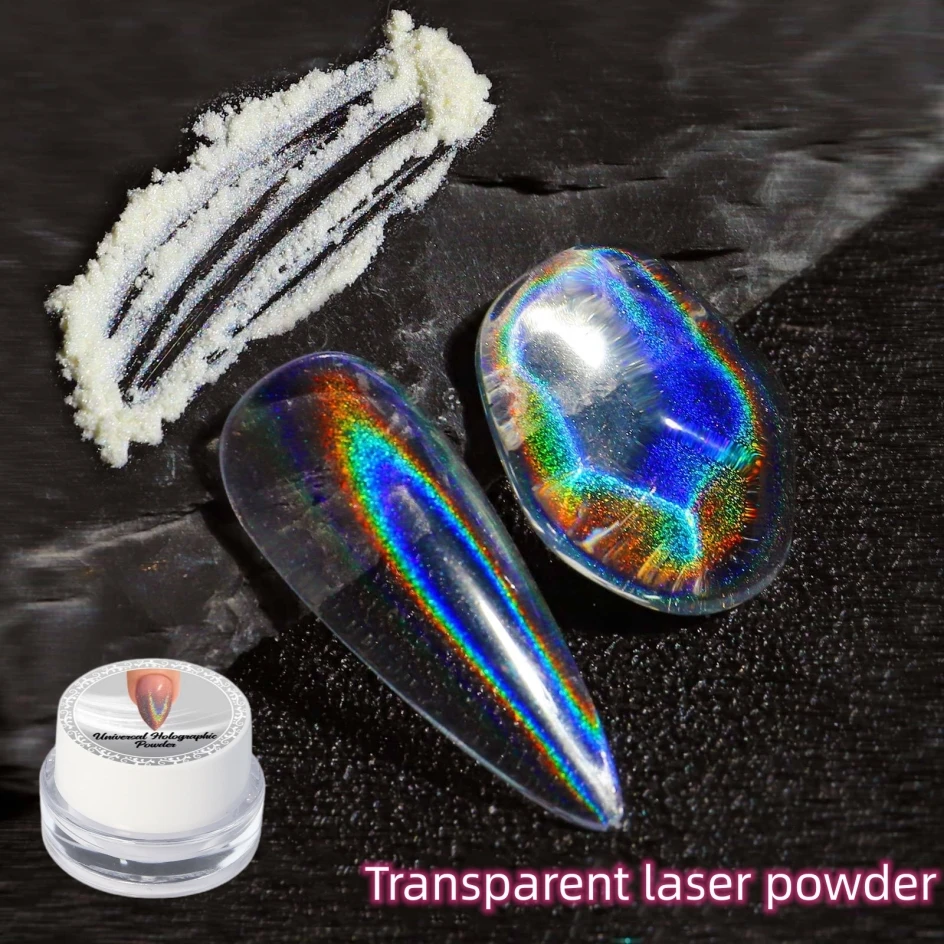 

1Box Universal Clear Laser Nail Glitter Holographic Nail Powder White Chrome Rub Pigment Shiny Glitters Dust Nail Decoratio ##24