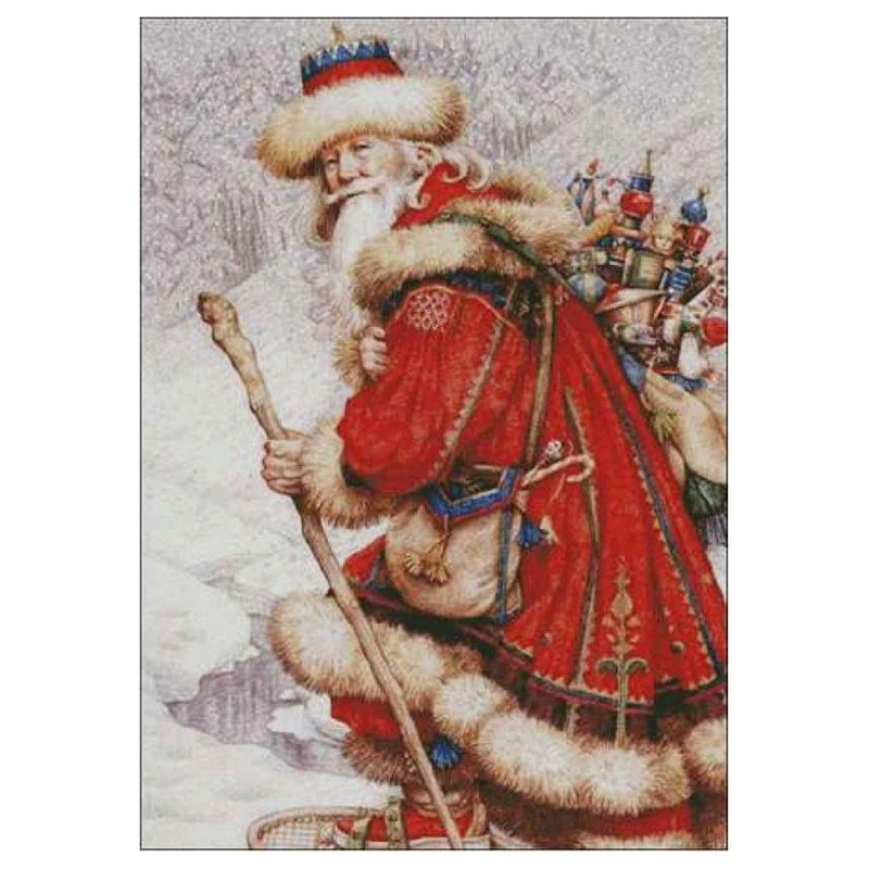 Amishop Top Quality Gold Collection Counted Cross Stitch Kit Father Christmas Santa Claus In The Snow Giving Gifts Chimera
