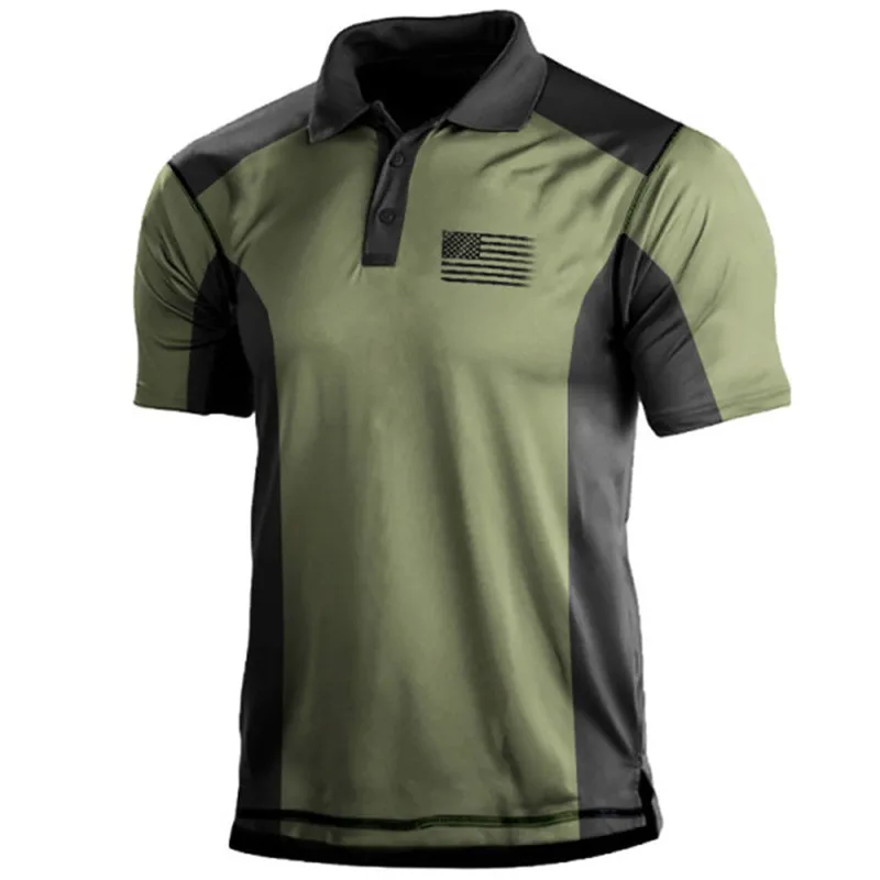 Fashion spring and summer camouflage series European and American style popular button polo shirt Men's American flag polo shirt