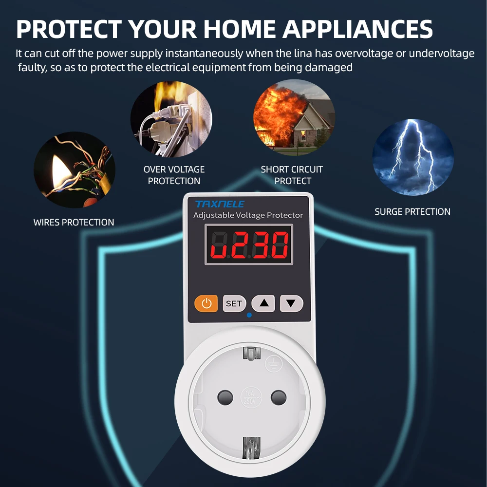 Автоматическая защита от напряжения розетка переменного тока 220 В Регулируемый 16