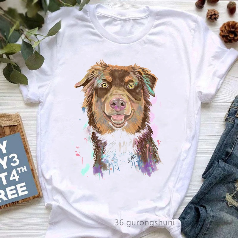 

Australian Shepherd Gifts For Dog Lovers Print Tshirt Women Funny White Casual T Shirt Femme Summer Fashion Female T-Shirt