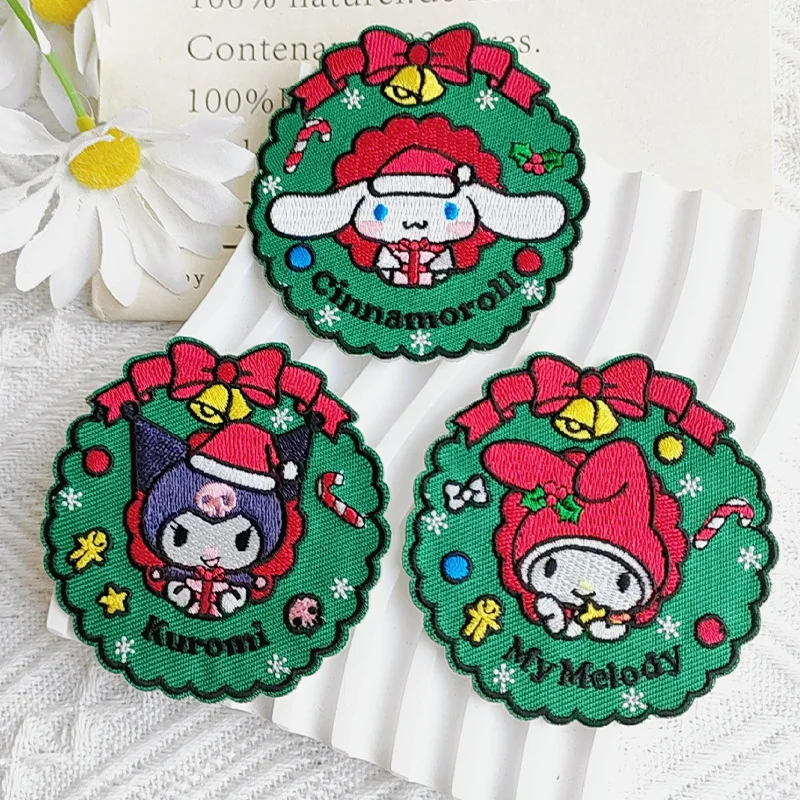 

Christmas Hello Kitty My Melody Cloth Patch Stickers Patch for Clothing Thermoadhesive Clothes Accessories Cute Embroidery Patch
