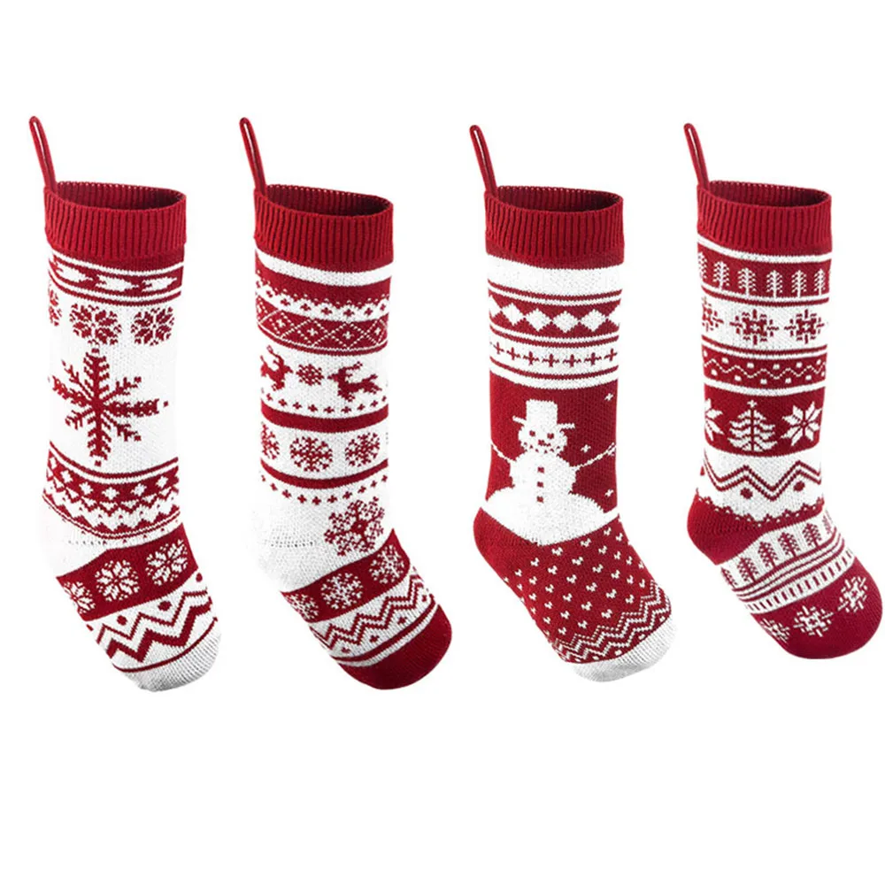 

Christmas Decorations Christmas Socks Gift Bag Knitting Socks Long Hand-Knitted Reindeer Snowflakes Xmas Tree Holiday Decor