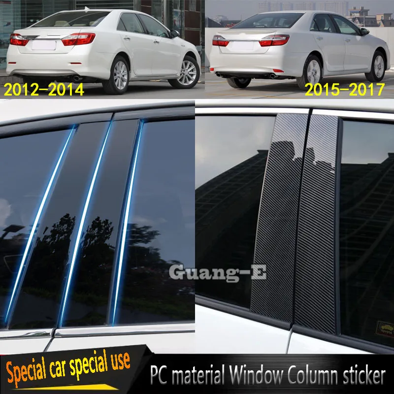 

For Toyota Camry 2012-2017 Car PC Material Pillar Post Cover Door Trim Window Piano Black Molding Sticker Plate 6pcs