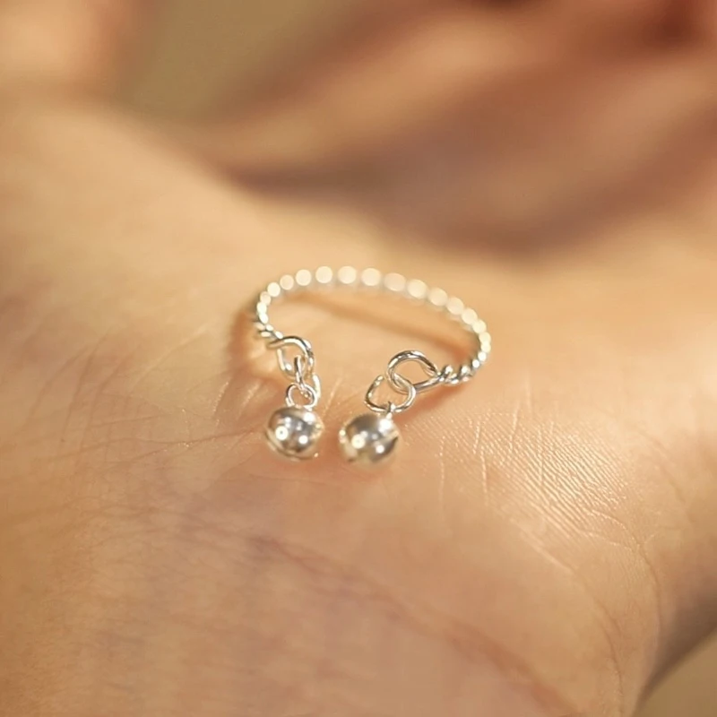 

Pure Silver Finger Rings for Women Double Bell Twisted Finger Open Ring Adjustable for Party Birthday Gift Trendy Jewelry