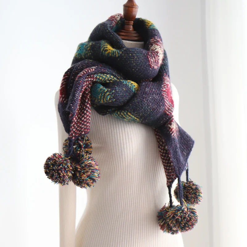

Thick Warm Stone Colorful Hanging Scarf Winter New Korean Style Knitted