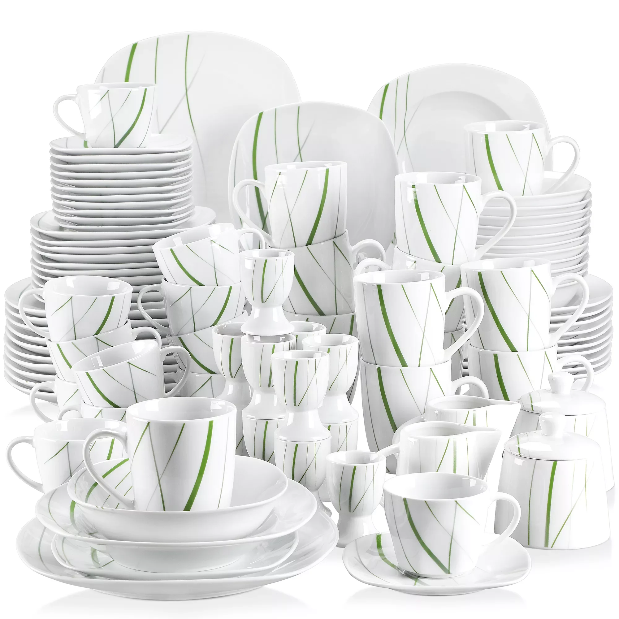

50/100-Piece Porcelain Dinner Set with Egg Cup,Cup&Saucer,Mug,Dessert&Soup&Dinner Plate,Bowl Set Milk Jug&Sugar Pot