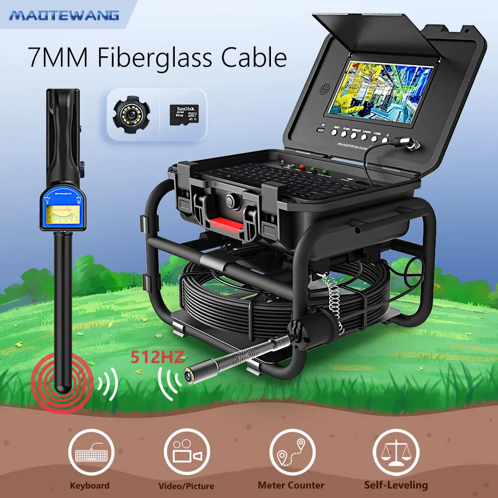 

Sewer Pipe Inspection Camera 9Inch IPS 1080P Screen and Self-Leveling 512HZ Locator 7mm Cable Video+Audio Recording 5X Image