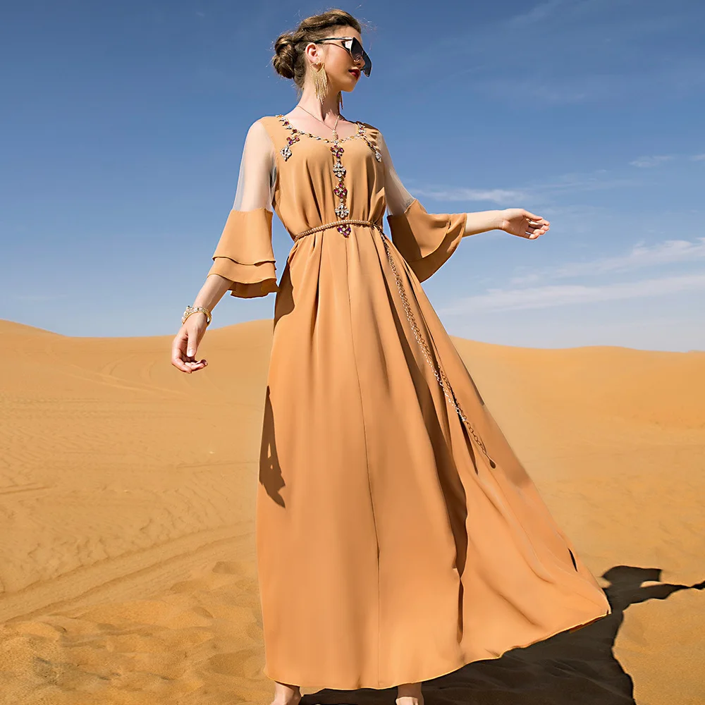 Eid Luxury Handwork Diamond Moroccan Caftan Party Evening Arab Muslim Dress Women Abaya Dubai Saudi Islam Kaftan Turkish Dresses