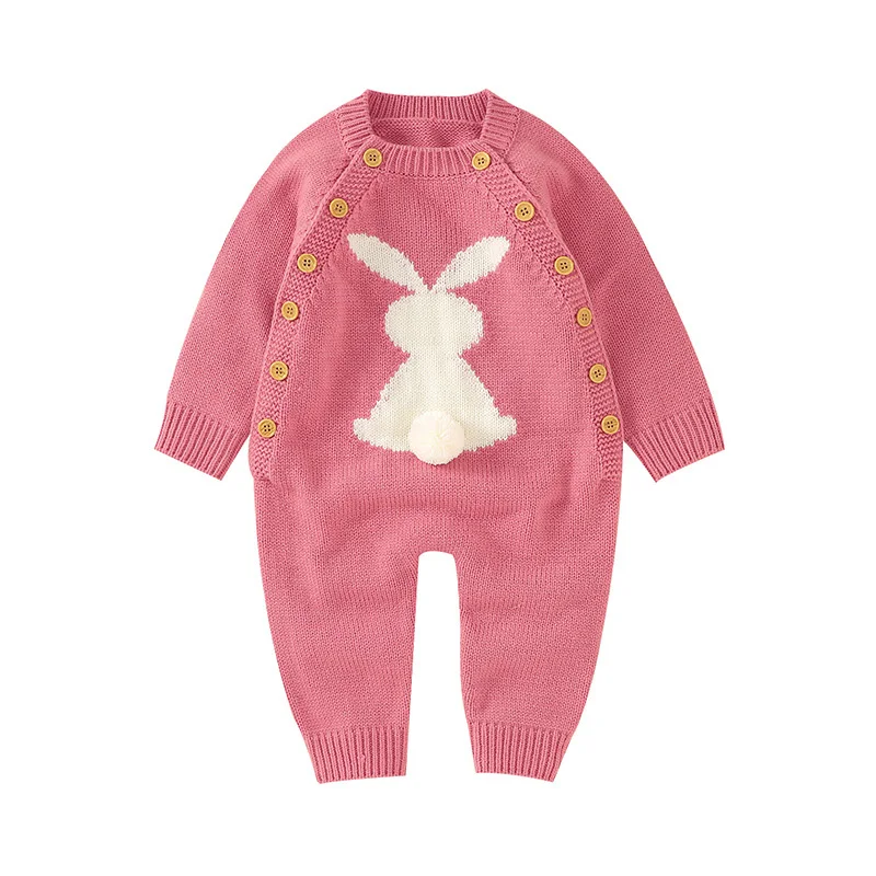 

Autumn And Winter Baby Clothes 3D Bunny Jacquard Cute Newborn Girl Romper Long Sleeves Knitting Boy Jumpsuit Infant Overalls