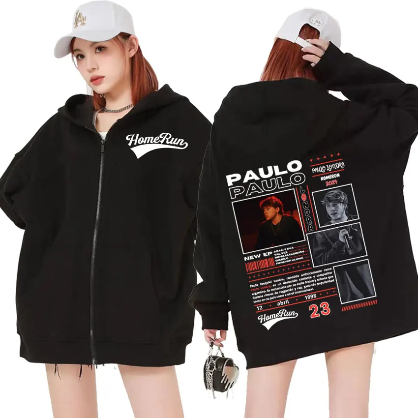 Paulo Londra Homerun Album Zipper Hoodies Men Women's Harajuku Hip Hop Vintage Zip Up Sweatshirts Oversized Street Jacket Hoodie
