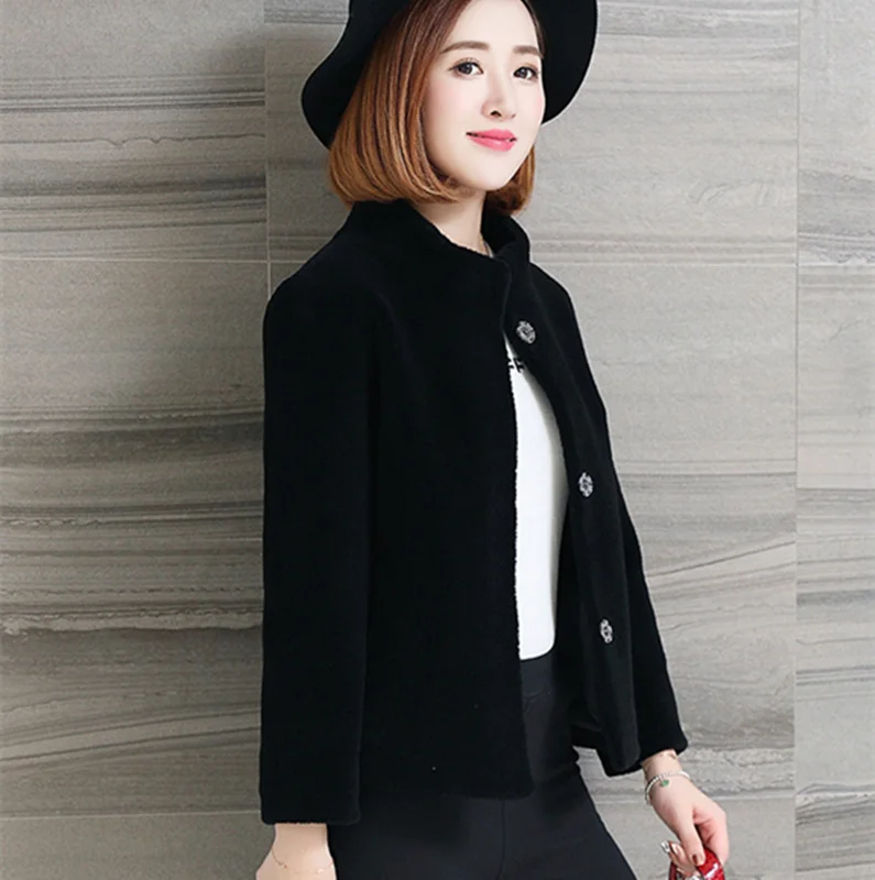 Autumn Winter Women Short Casual Natural Sheep Shearing Real Fur Coat Ladies Jacket Stand Collar Thick Warm Wool Famale Clothing