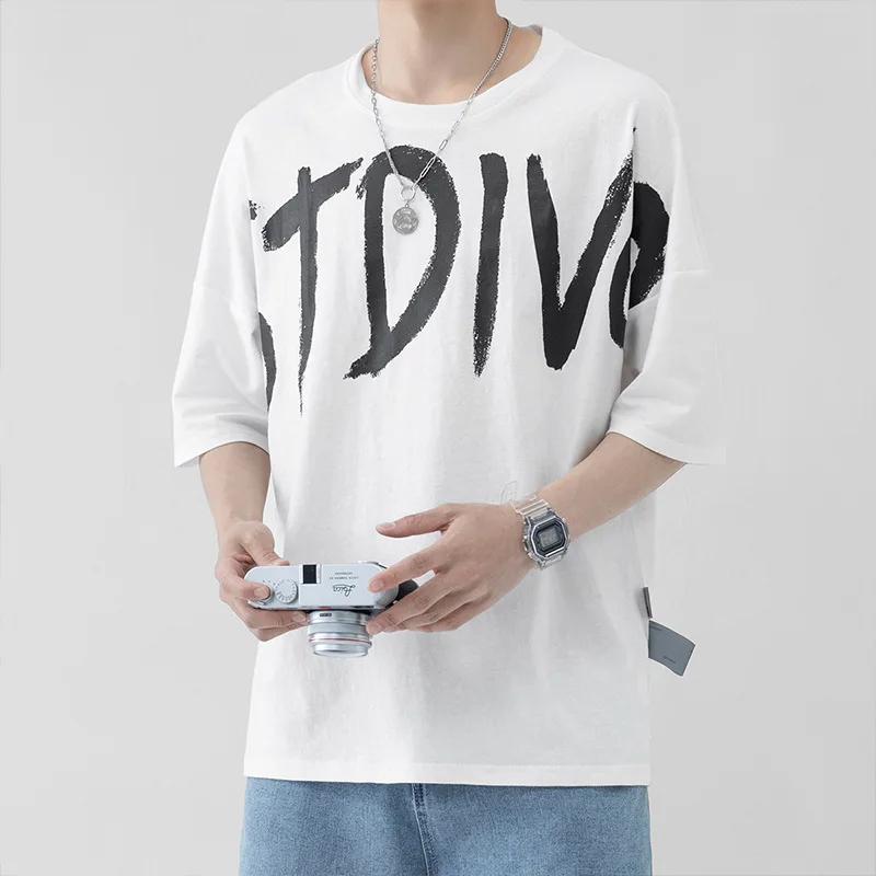 

Summer Man T-shirts Short Sleeve Letter Print Casual Oversized T Shirt Men Harajuku Hip Hop Cotton Men's Clothing Tops Tee