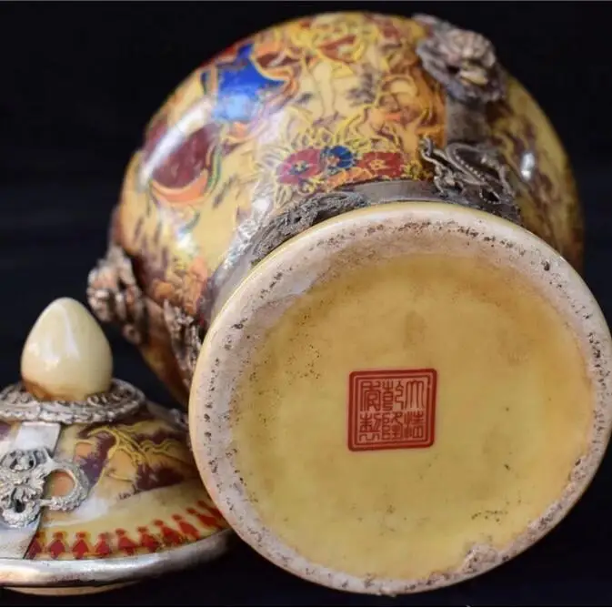 Горшок перегородчатого типа медная шина филигранная эмаль цветочный шелк чайный