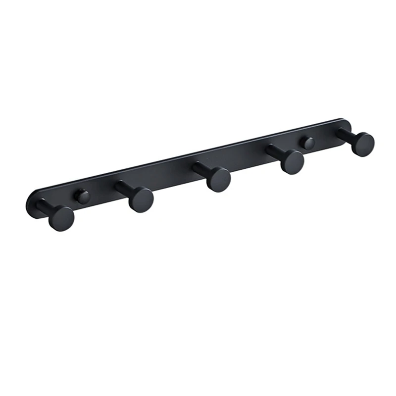

Towel Hook Rack Matte Black, Space Aluminum Bathroom Hook With 5 Hooks, Utility Kitchen Towel Rack, Wall Mount