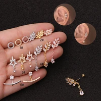 biliear 1 piece fashion rose gold cz stainless steel helix cartilage piercing pendant stud earrings women zircon leaves earring