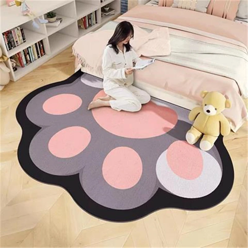 

Fluffy Soft Carpet Cartoon Cute Cat's Paw Shape Bedside Sofa Area Rugs Kids Bedroom Non-Slip Baby Play Floor Mat Living Room Rug