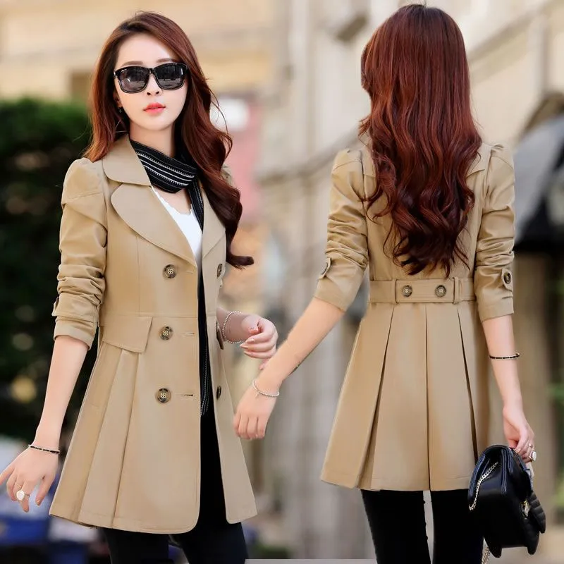 

Windbreaker women's Outerwear spring and autumn clothing medium and long casual Korean version outerwear women's lining