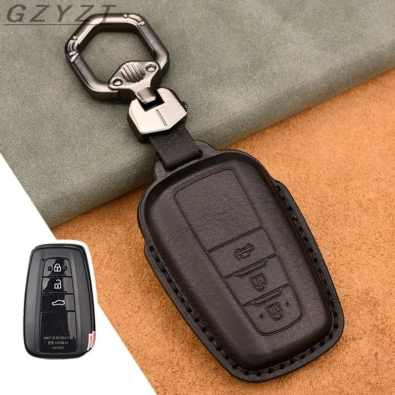 

Чехол для автомобильного ключа из натуральной кожи для Toyota Camry Prius Corolla C-HR CHR RAV4 Avalon Land Cruiser Prado 2018 2019 2020 дистанционный брелок