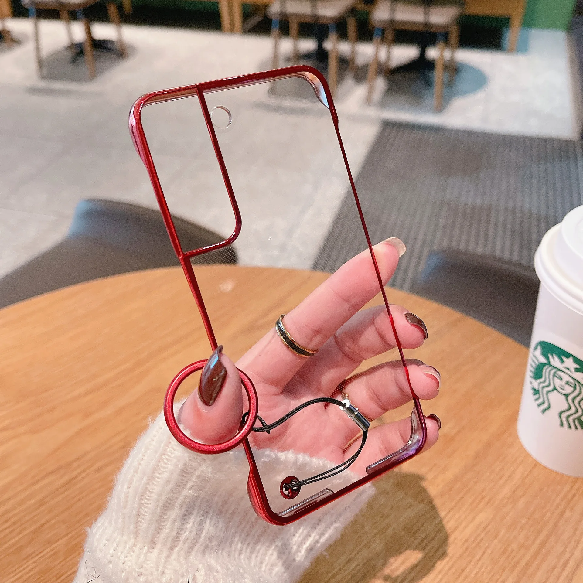 

Ультратонкий Прозрачный чехол для Samsung S22, ультратонкие чехлы с кольцом и ремешком, прозрачный защитный чехол с гальваническим покрытием