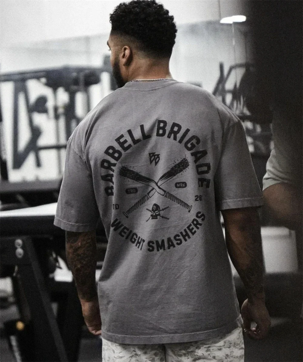 Мужская Футболка Для Фитнеса Со Штангой И Принтом С Короткими Рукавами Бега В