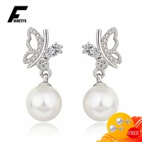 new women earrings silver 925 jewelry accessories with pearl zircon gemstone butterfly shape drop earrings wedding party gifts