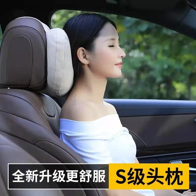 

S-Class Maybach Car Headrest Neck Pillow Adjustable Head Restraint Suede Auto Headrest Travel Pillow Neck Support Holder