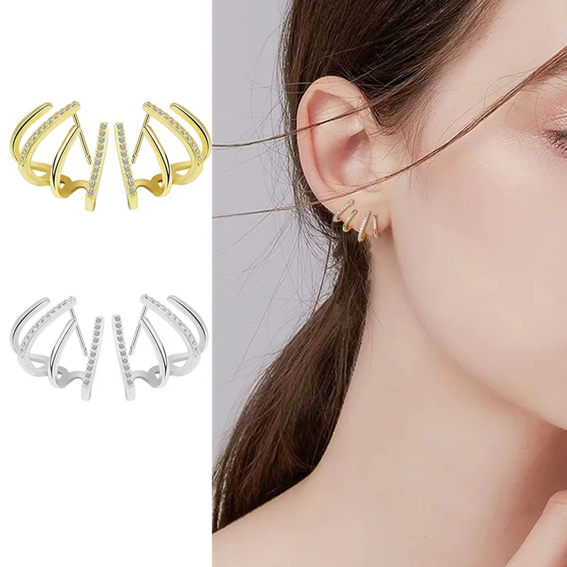 

Dainty Four Claw Earrings Cuff for Women Girl Piercing Crystal Ear Cuff Layered Huggie Earring Engagement Wedding Jewelry Gifts