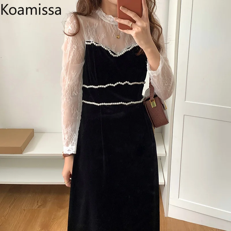 

Женское кружевное платье макси Koamissa, с длинными рукавами и бисером