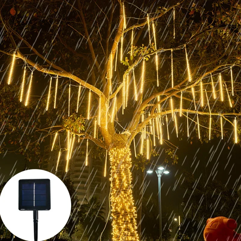 

Светодиодная гирлянда на солнечной батарее с метеоритным душем, уличные гирлянды, украшения для рождественской елки для улицы, новогоднее сказочное украшение для сада