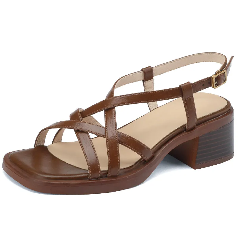 

Женские сандалии на толстом каблуке Dilalula, летние модные туфли из натуральной кожи с тонкими ремешками, повседневные женские офисные сандалии